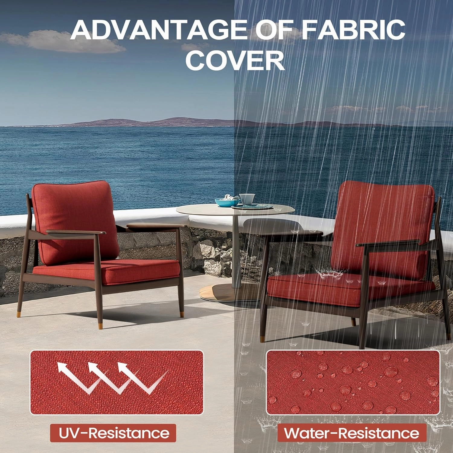 Outdoor Chair Cushions Water Resistant Patio Furniture Cushions 2-Year Fade Resistant Deep Seat Cushions, Replacement Cushions for Outdoor Furniture (22 x 22 Inch, Cherry Red)