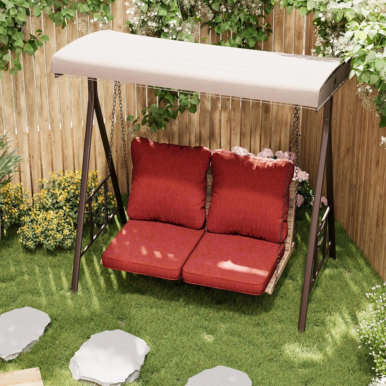 Outdoor Chair Cushions Water Resistant Patio Furniture Cushions 2-Year Fade Resistant Deep Seat Cushions, Replacement Cushions for Outdoor Furniture (22 x 22 Inch, Cherry Red)