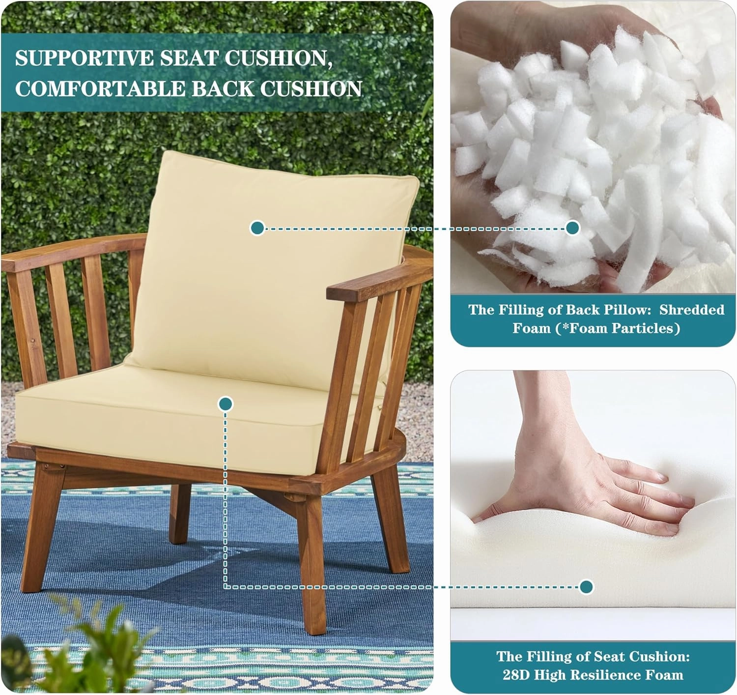 Outdoor Cushions for Patio Furniture, Waterproof Fade and Tear Resistant Deep Seat and Backrest Cushion Set for Chair Couch Swing, 24x24 Inch, Beige, Set of 4