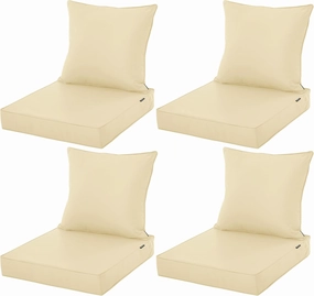 Outdoor Cushions for Patio Furniture, Waterproof Fade and Tear Resistant Deep Seat and Backrest Cushion Set for Chair Couch Swing, 24x24 Inch, Beige, Set of 4