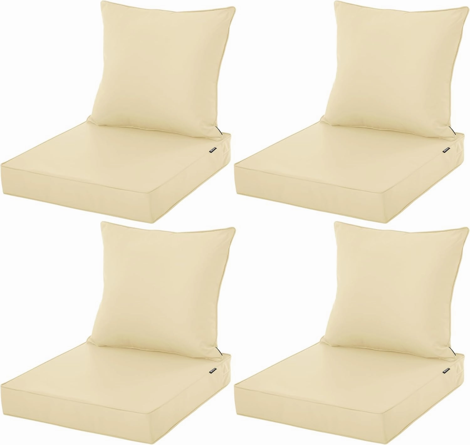 Outdoor Cushions for Patio Furniture, Waterproof Fade and Tear Resistant Deep Seat and Backrest Cushion Set for Chair Couch Swing, 24x24 Inch, Beige, Set of 4