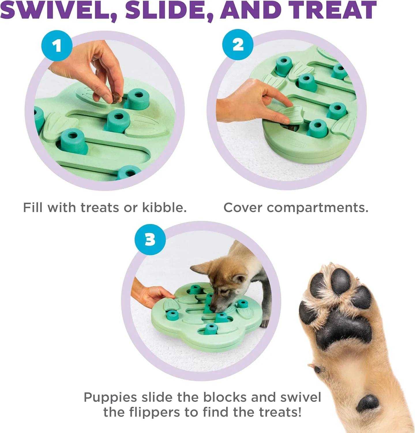 Outward Hound by Nina Ottosson Puppy Hide N' Slide Treat Puzzle Enrichment Dog Toy, Green