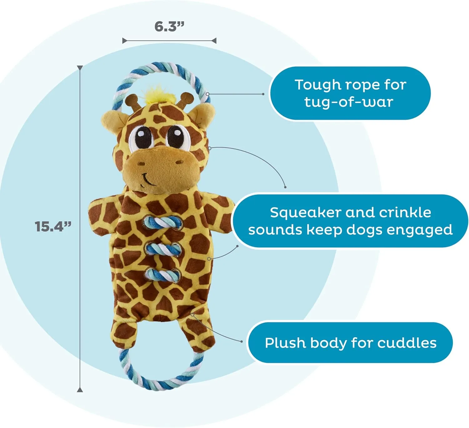 Outward Hound Ropiez Rope Interactive Dog Tug Toy for Tugging Squeaky Fun, Giraffe, Yellow, Large