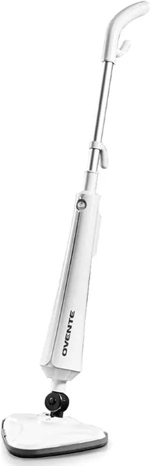 OVENTE Electric Steam Mop Cleaner, 1300W Floor Steamer with Swivel Head, Refillable Water Tank and Washable Microfiber Pad for Cleaning Carpet, Hardwood, Laminate Floor, Tiles and Grout, White ST405W