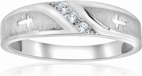 P3 POMPEII3 Pompeii 1/10 ct Mens Diamond Cross Wedding Anniversary Ring 10K White Gold