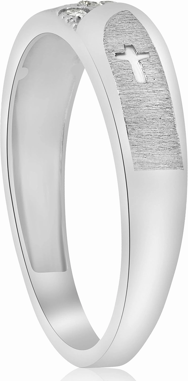 P3 POMPEII3 Pompeii 1/10 ct Mens Diamond Cross Wedding Anniversary Ring 10K White Gold
