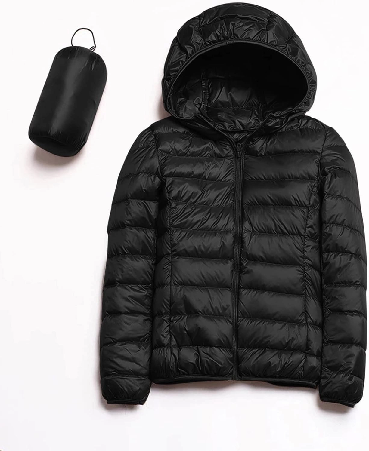 Packable Down Jacket for Women Lightweight Winter Duck Down Jackets Slim Fit Bubble Coat Zipper Warm Puffer Jacket with Hood