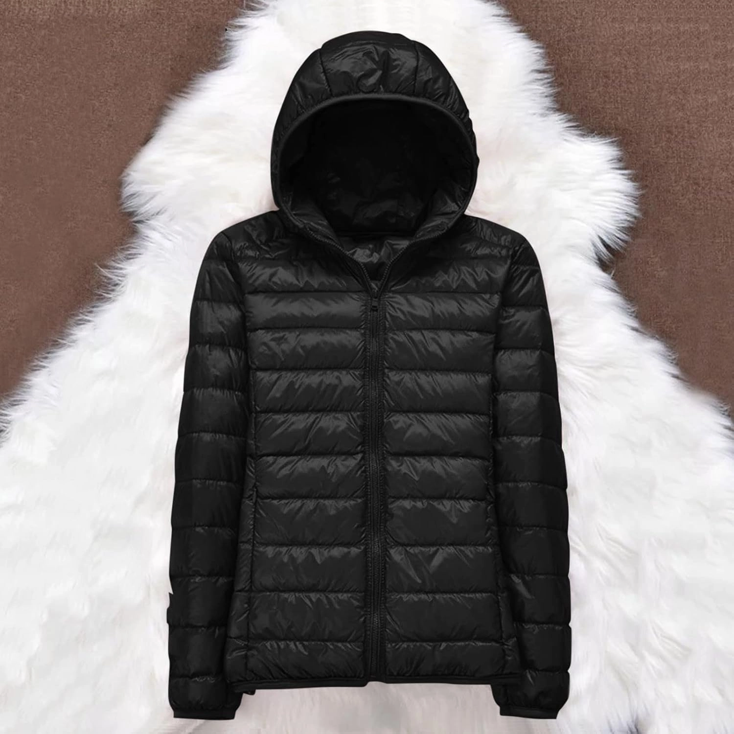 Packable Down Jacket for Women Lightweight Winter Duck Down Jackets Slim Fit Bubble Coat Zipper Warm Puffer Jacket with Hood