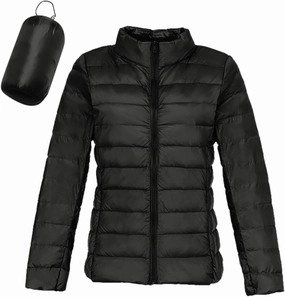 Packable Down Jacket for Women Lightweight Winter Duck Down Jackets Slim Fit Bubble Coat Zipper Warm Puffer Jacket with Hood