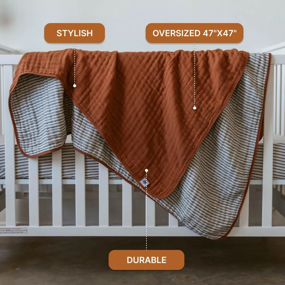 Parker Baby Muslin Blanket | 100% Soft Cotton Toddler Quilt & Baby Muslin Swaddle | Gender Neutral Design 47" x 47" Blanket