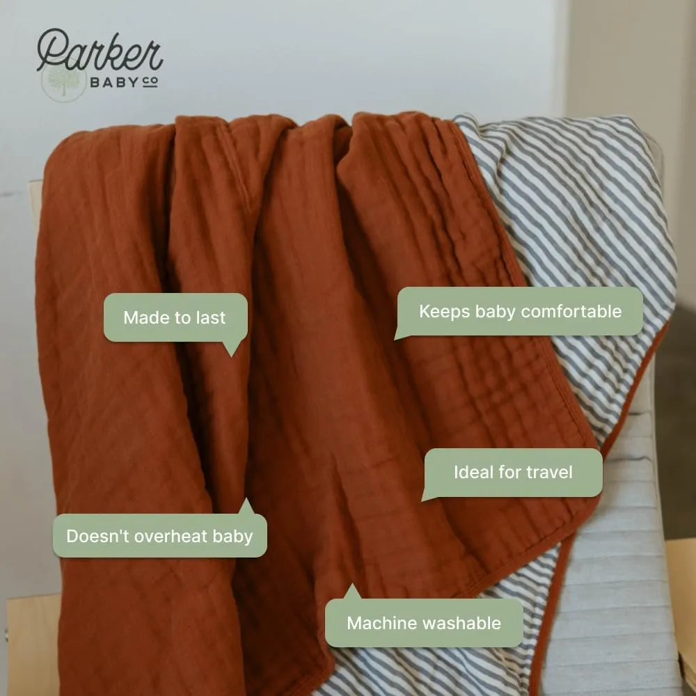 Parker Baby Muslin Blanket | 100% Soft Cotton Toddler Quilt & Baby Muslin Swaddle | Gender Neutral Design 47" x 47" Blanket