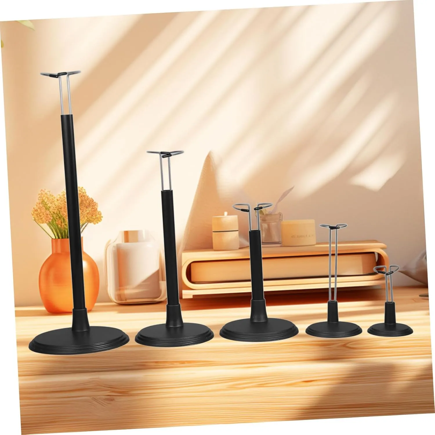 PartyKindom Doll Display Stand 5pc Action Figure Stands Sturdy Plastic Base Metal Structure