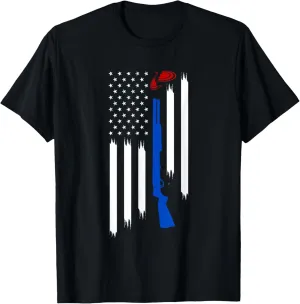 Patriotic Skeet Trap Clay Pigeon Shotgun Shooting USA Flag T-Shirt