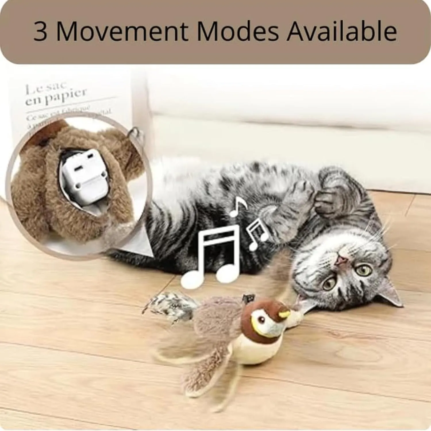 Pawactive Vocal Prey Toy, Bird Toy That Chirps and Flaps, Chirping Birds Cat Toys Flapping Wings Flying, Flying Interactive Simulation Electric Sparrow Shaking Bird (2*Woodpecker)