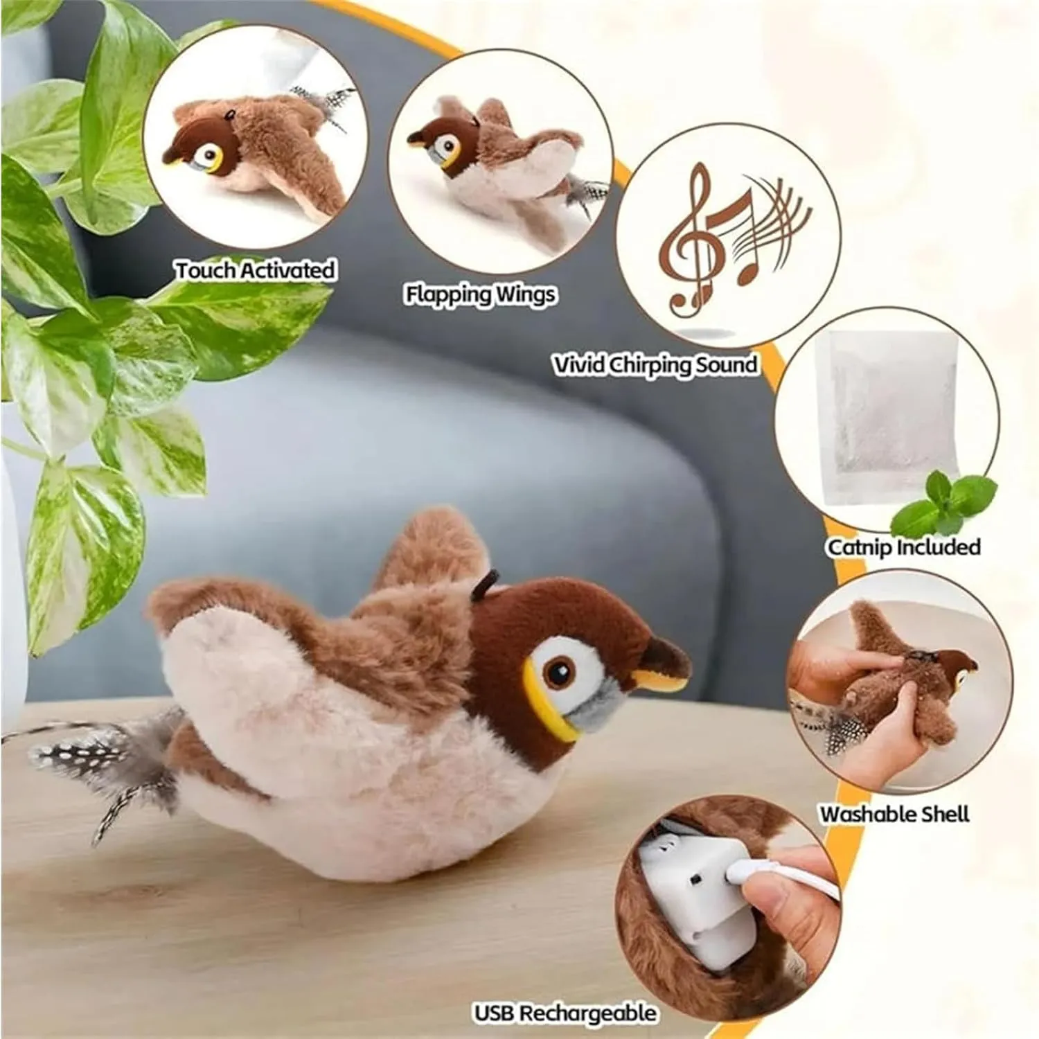 Pawactive Vocal Prey Toy, Bird Toy That Chirps and Flaps, Chirping Birds Cat Toys Flapping Wings Flying, Flying Interactive Simulation Electric Sparrow Shaking Bird (2*Woodpecker)
