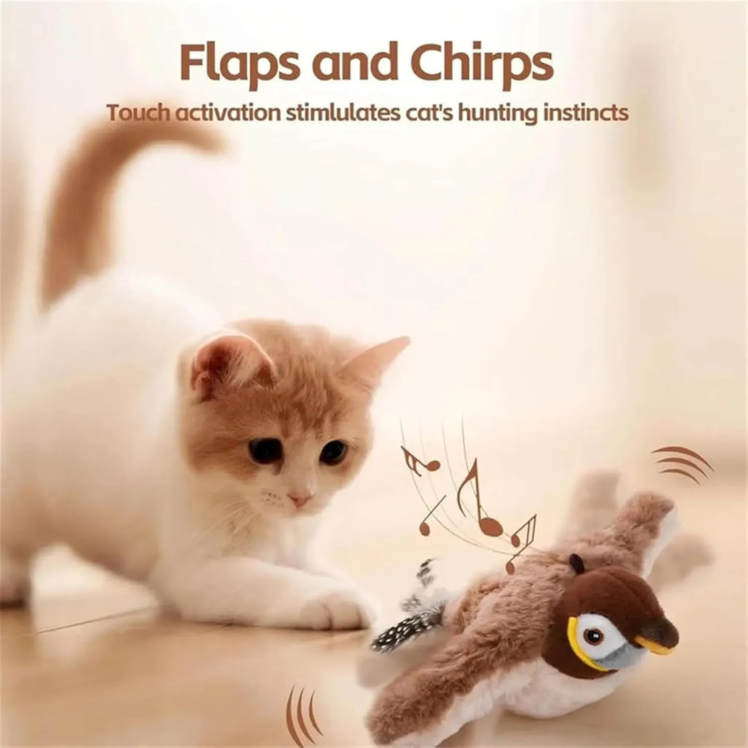 Pawactive Vocal Prey Toy, Bird Toy That Chirps and Flaps, Chirping Birds Cat Toys Flapping Wings Flying, Flying Interactive Simulation Electric Sparrow Shaking Bird (2*Woodpecker)