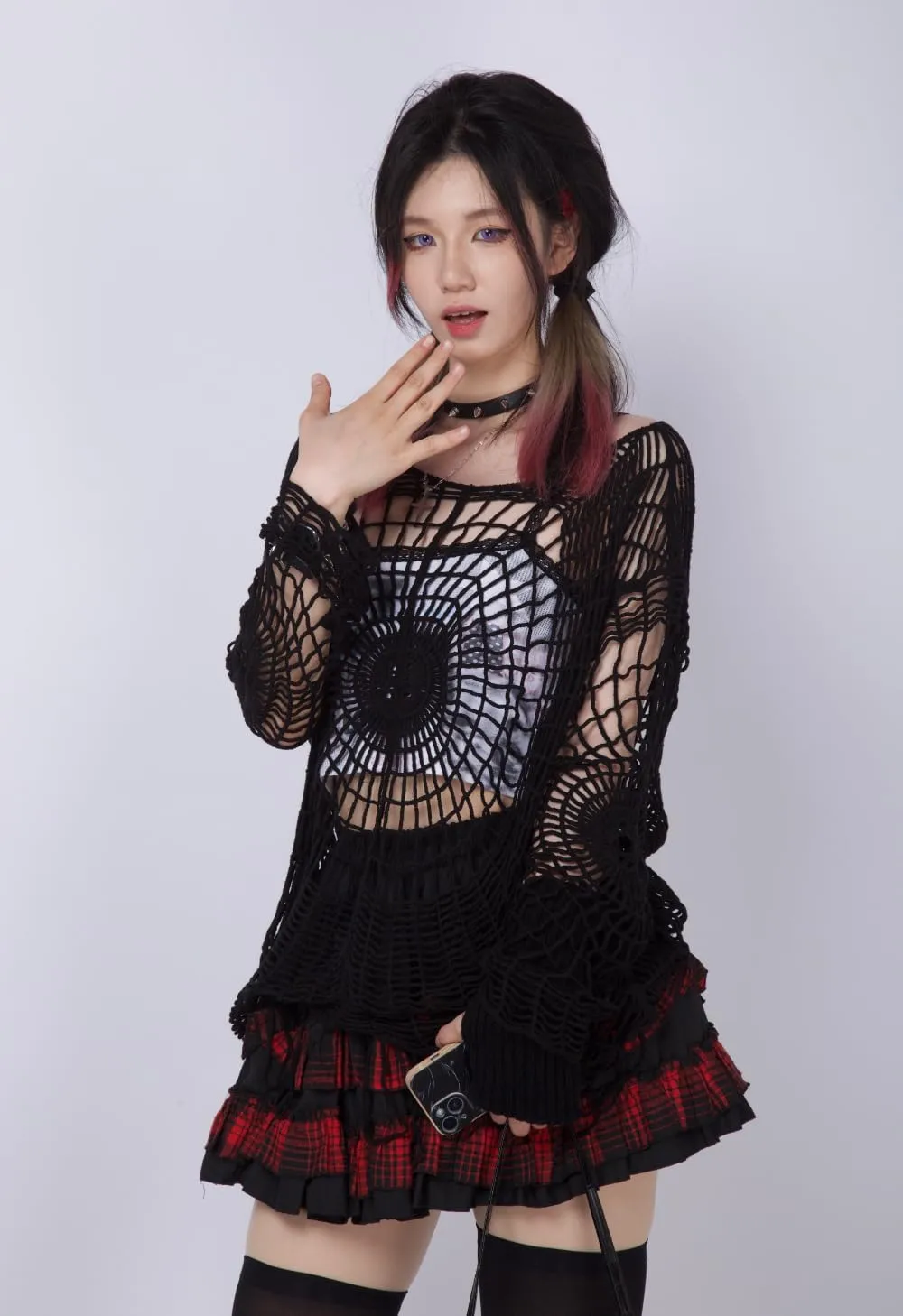 Pbkabiug Fairy Grunge Clothes Y2k Clothes Y2k Spider Web Hollow Hole Design Spice Girl Hooded Pullover Knit Top Sweater Women