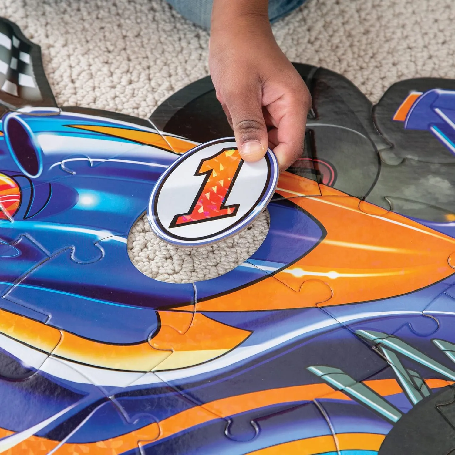 Peaceable Kingdom Giant Floor Puzzles with Uniquely Fun Shaped Pieces for Kids Ages 3  Gifts for Boys and Girls - Racecar
