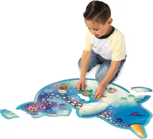 Peaceable Kingdom Narwhal Floor Puzzle - Magically Illustrated with 42 Thick and Sturdy Puzzle Pieces - Includes Storage Box with Carrying Cord - Over 3 Feet Wide