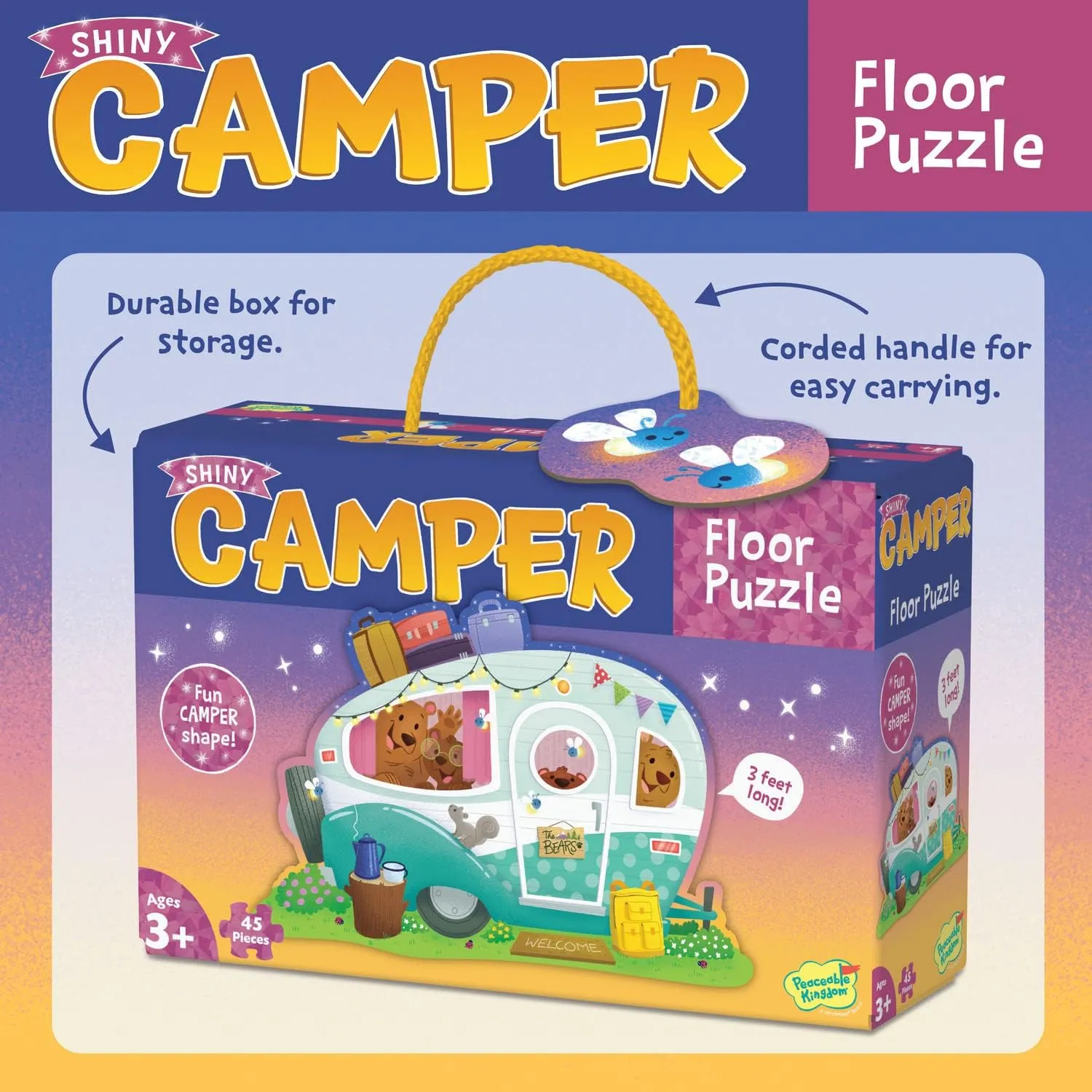 Peaceable Kingdom Shiny Camper Floor Puzzle – Giant Camping Puzzle for Kids Ages 3 & up – Fun Camper Shape – Great for Classrooms