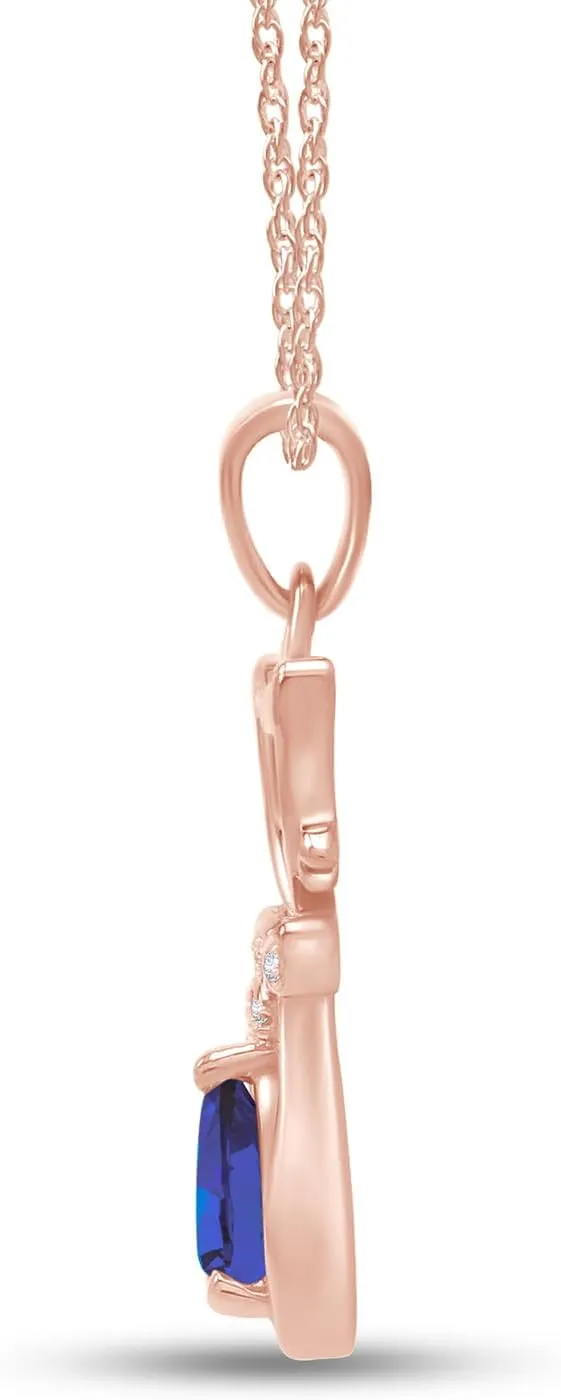 Pear & Round Cut Simulated Birthstone & White Natural Diamond Accent Cute Cat Kitty Pendant Necklace Along With 18" Silver Chain Jewelry For Women In 14k Gold Over Sterling Silver
