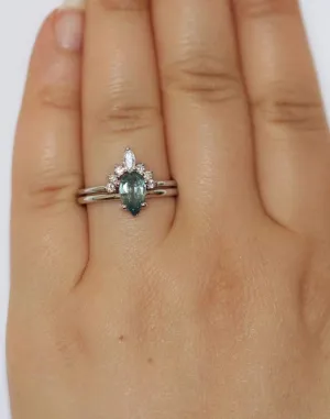 Pear Montana Sapphire Engagement Ring, Custom Made Unheated Natural Montana Ring, 14k Gold Teal Blue Green Mermaid Sapphire Ring