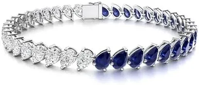 Pear Shape AAA Blue Sapphire and Diamond Tennis Bracelet Bracelet for Mom Daughter Womens in 14k White Gold Finish 925 Sterling Silver (18.45 carats total weight)Mothers Day Gifts for Mom Anniversary Birthday Gifts for Women Wife Her