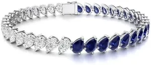 Pear Shape AAA Blue Sapphire and Diamond Tennis Bracelet Bracelet for Mom Daughter Womens in 14k White Gold Finish 925 Sterling Silver (18.45 carats total weight)Mothers Day Gifts for Mom Anniversary Birthday Gifts for Women Wife Her