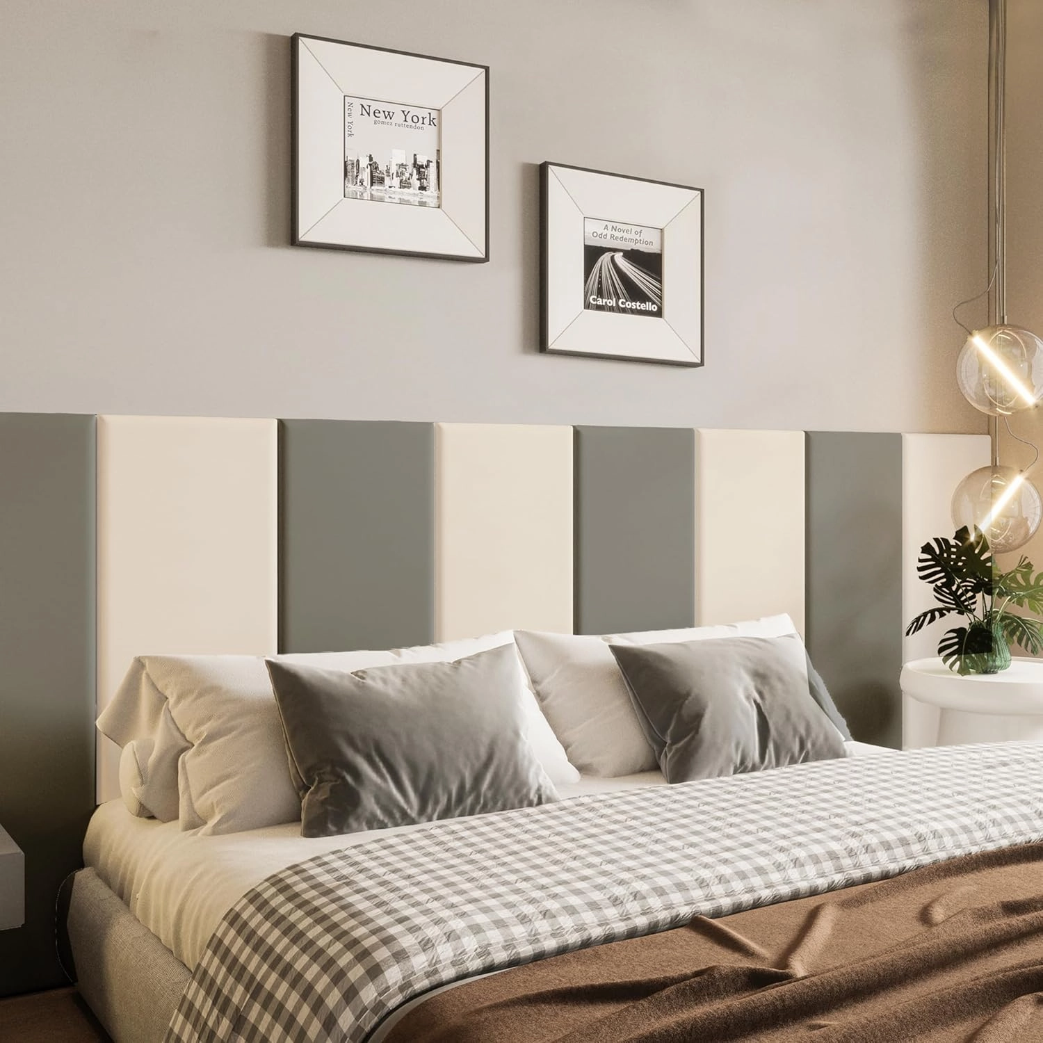 Peel and Stick Headboard for Twin Size Bed in Beige, Pack of 1 Panel for Bed Backboard, Waterproof Faux Leather 3D Padded Wall Panels, Upholstered Wall Panel 23.6 * 11.8 * 1.9’’