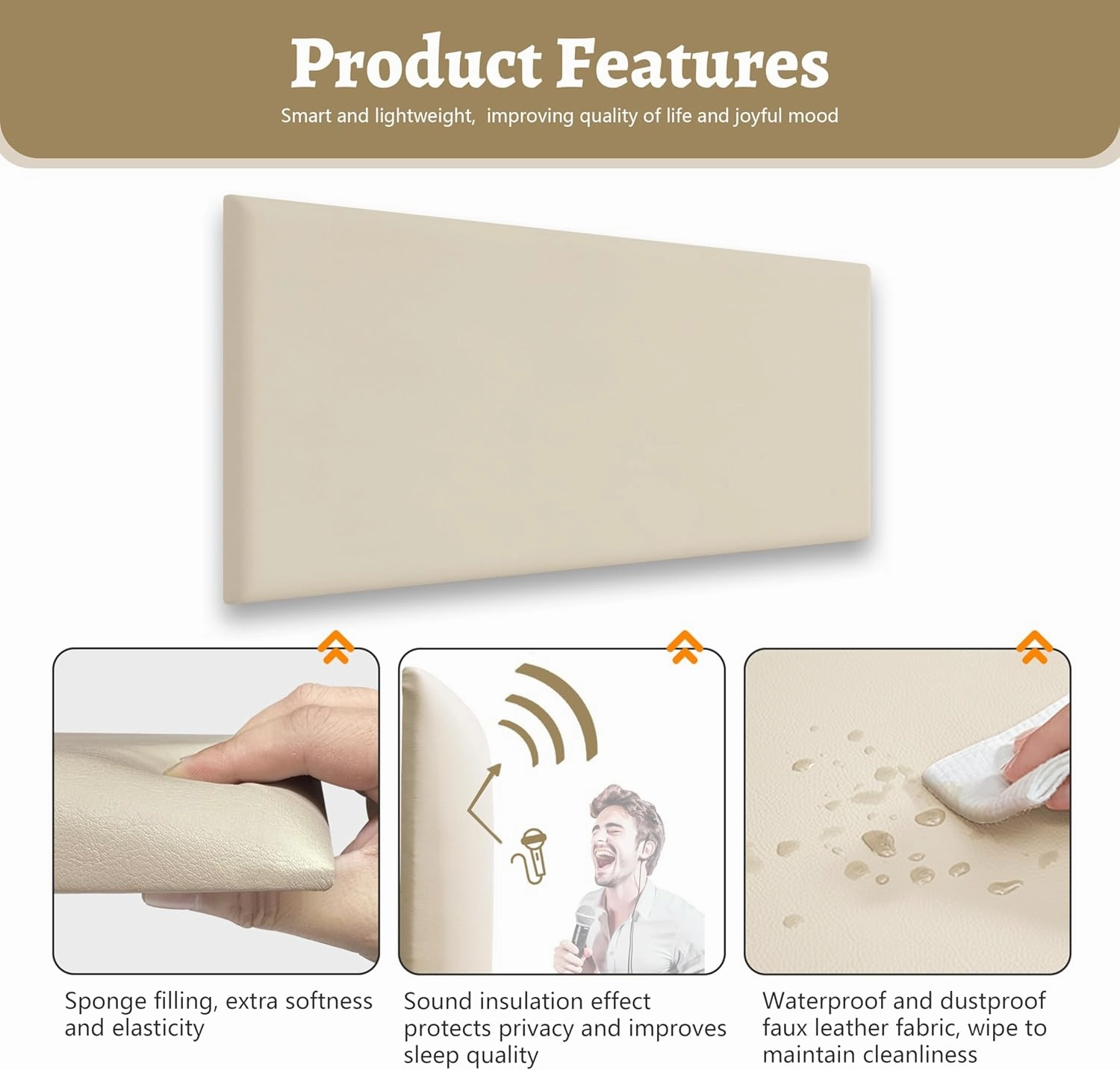 Peel and Stick Headboard for Twin Size Bed in Beige, Pack of 1 Panel for Bed Backboard, Waterproof Faux Leather 3D Padded Wall Panels, Upholstered Wall Panel 23.6 * 11.8 * 1.9’’