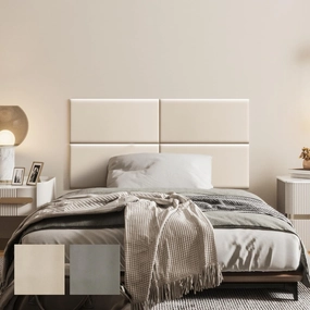 Peel and Stick Headboard for Twin Size Bed in Beige, Pack of 1 Panel for Bed Backboard, Waterproof Faux Leather 3D Padded Wall Panels, Upholstered Wall Panel 23.6 * 11.8 * 1.9’’