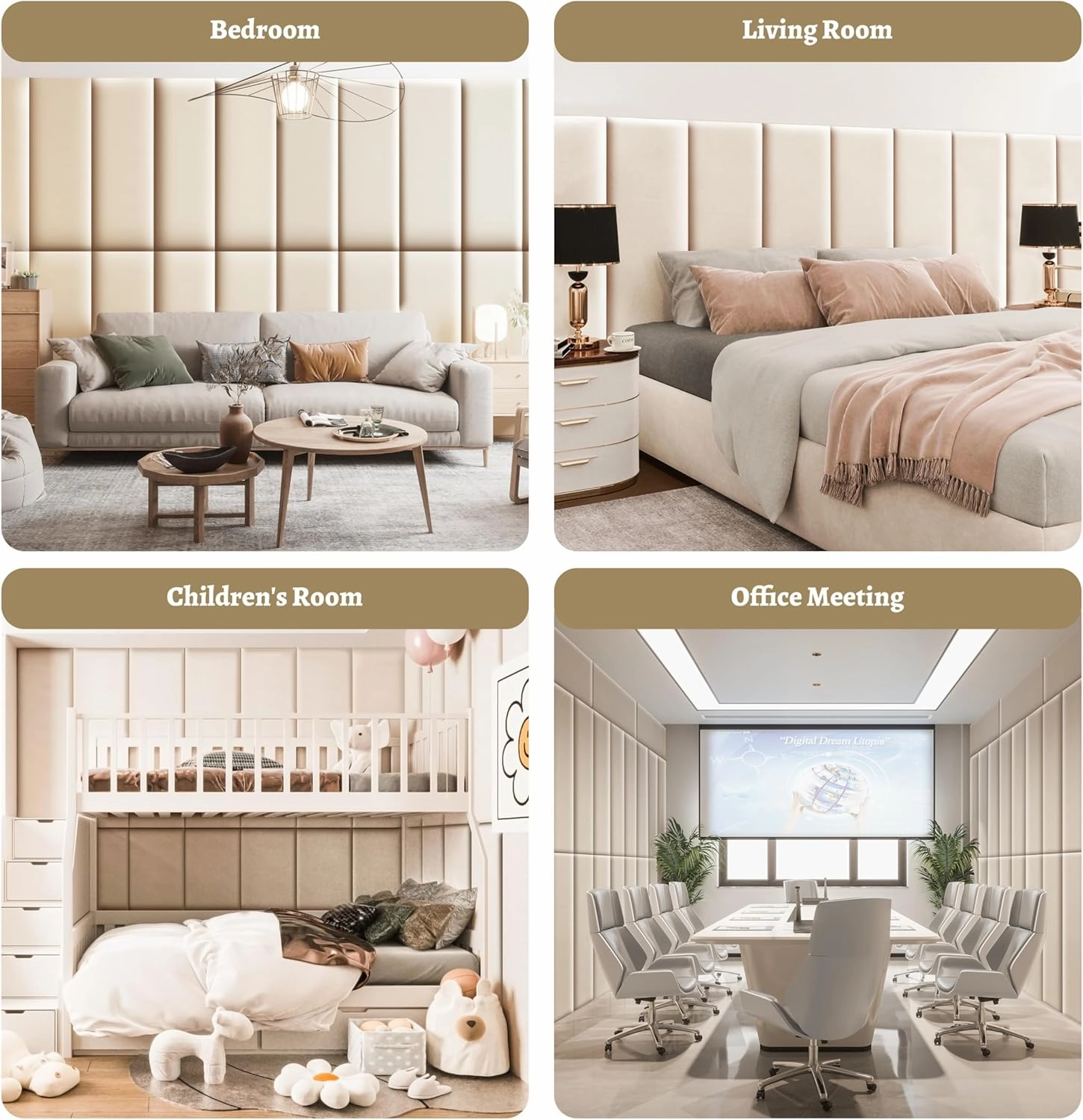 Peel and Stick Headboard for Twin Size Bed in Beige, Pack of 1 Panel for Bed Backboard, Waterproof Faux Leather 3D Padded Wall Panels, Upholstered Wall Panel 23.6 * 11.8 * 1.9’’