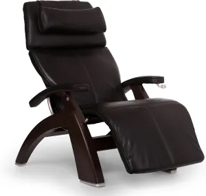 Perfect Chair Human Touch PC-420 Manual Zero Gravity Recliner Performance Upholstery Package Dark Walnut Wood Stain - Espresso Premium Leather