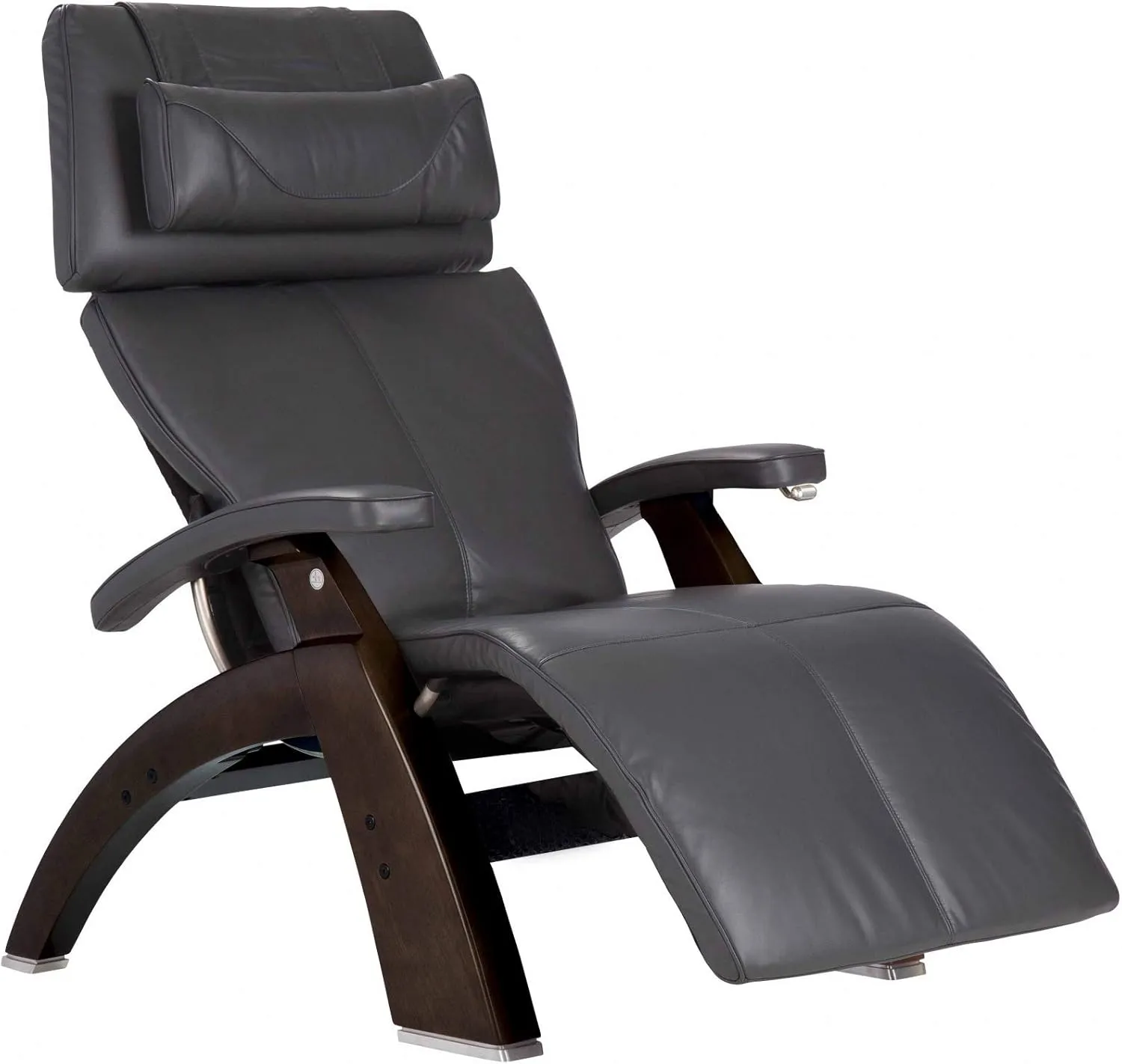 Perfect Chair Human Touch PC-420 Manual Zero Gravity Recliner Supreme Upholstery Package Dark Walnut Wood Stain - Gray Premium Leather
