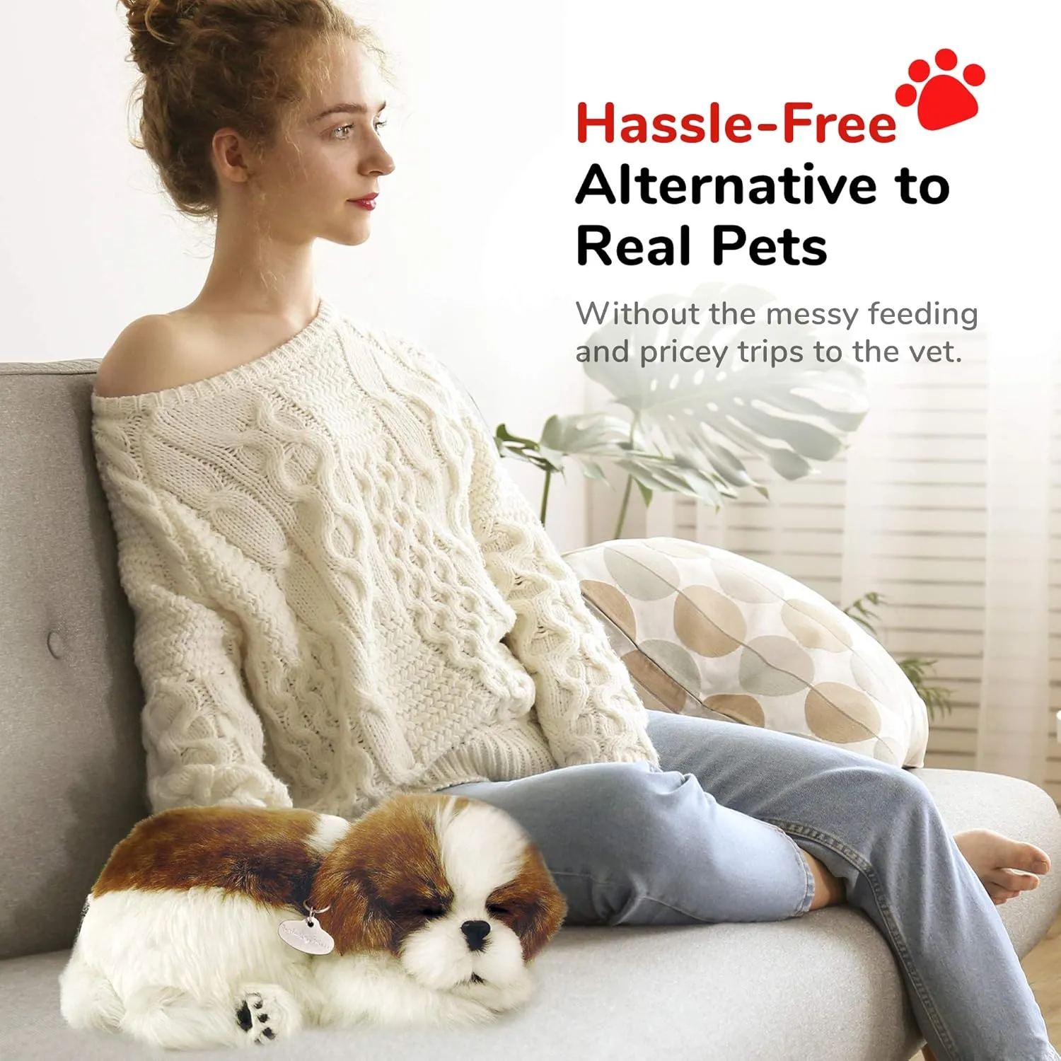 Perfect Petzzz | Peluche Réaliste - Shih Tzu| Avec Boîte de Transport et Lit | Piles Incluses