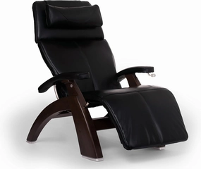 Perfect Chair Human Touch PC-420 Manual Zero Gravity Recliner Performance Upholstery Package Dark Walnut Wood Stain - Black Premium Leather