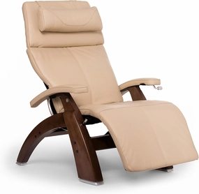 Perfect Chair Human Touch PC-420 Manual Zero Gravity Recliner Performance Upholstery Package Walnut Wood Stain - Ivory Premium Leather