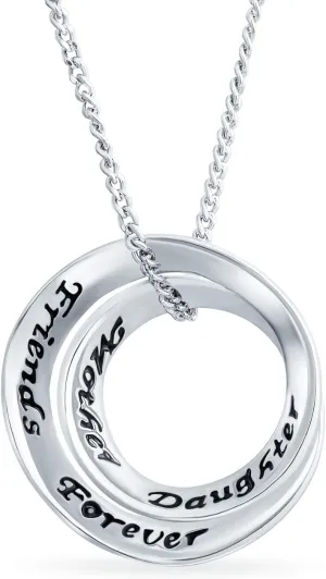 Personalized Mother Day Jewelry Gift Disc Split Heart Puzzle Eternal Circle Inspirational Word Quote Mother Daughter Mama Pendant Necklace Bracelet For Women Mom .925 Sterling Silver Customizable