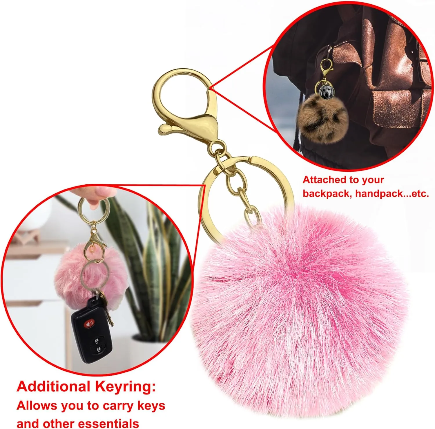 Personalized Photo Laser Engraved Text Cute Faux Fur Ball Pom Pom Pendant Universal Key Fob Holder Keychain