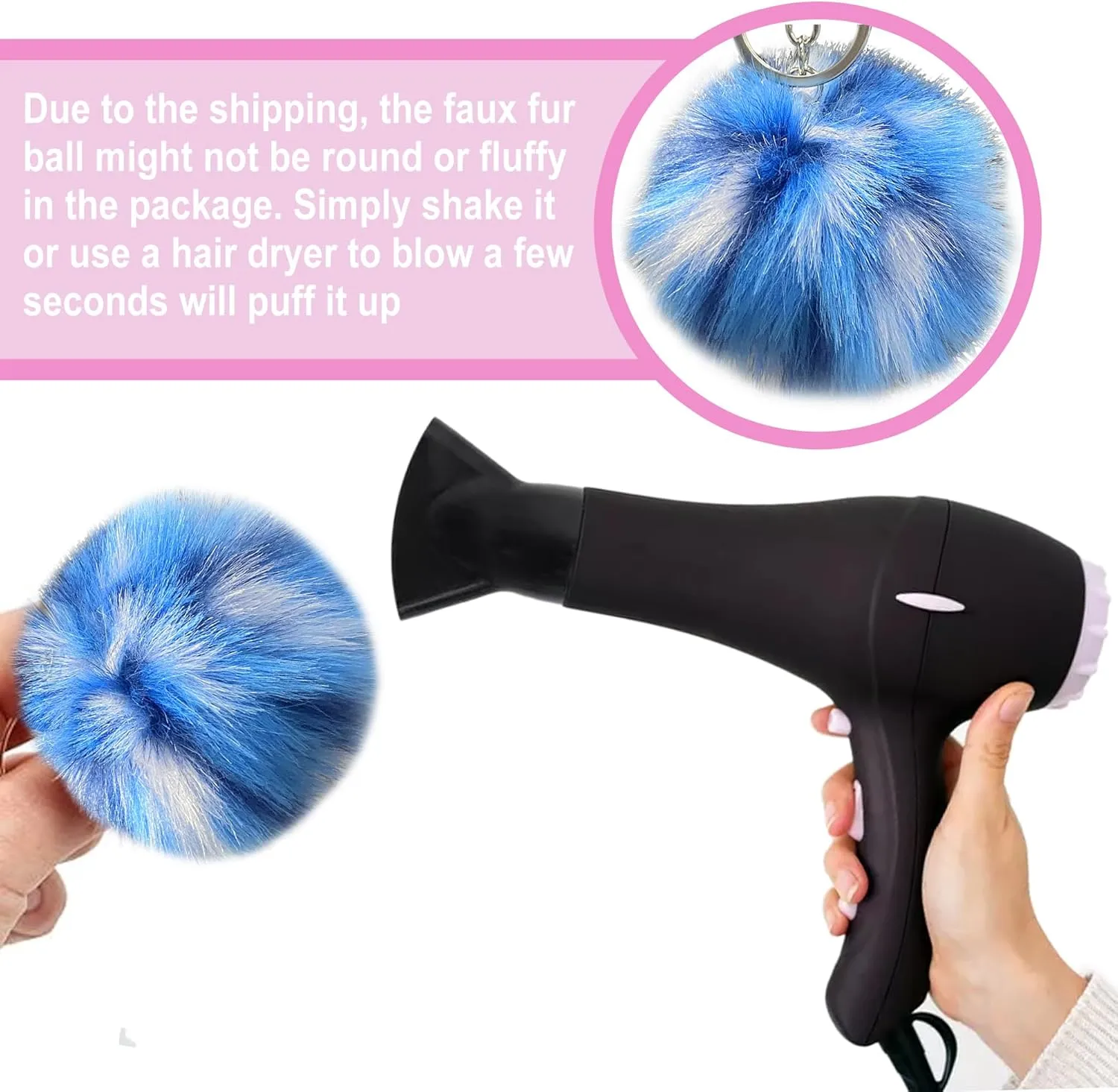Personalized Photo Laser Engraved Text Cute Faux Fur Ball Pom Pom Pendant Universal Key Fob Holder Keychain