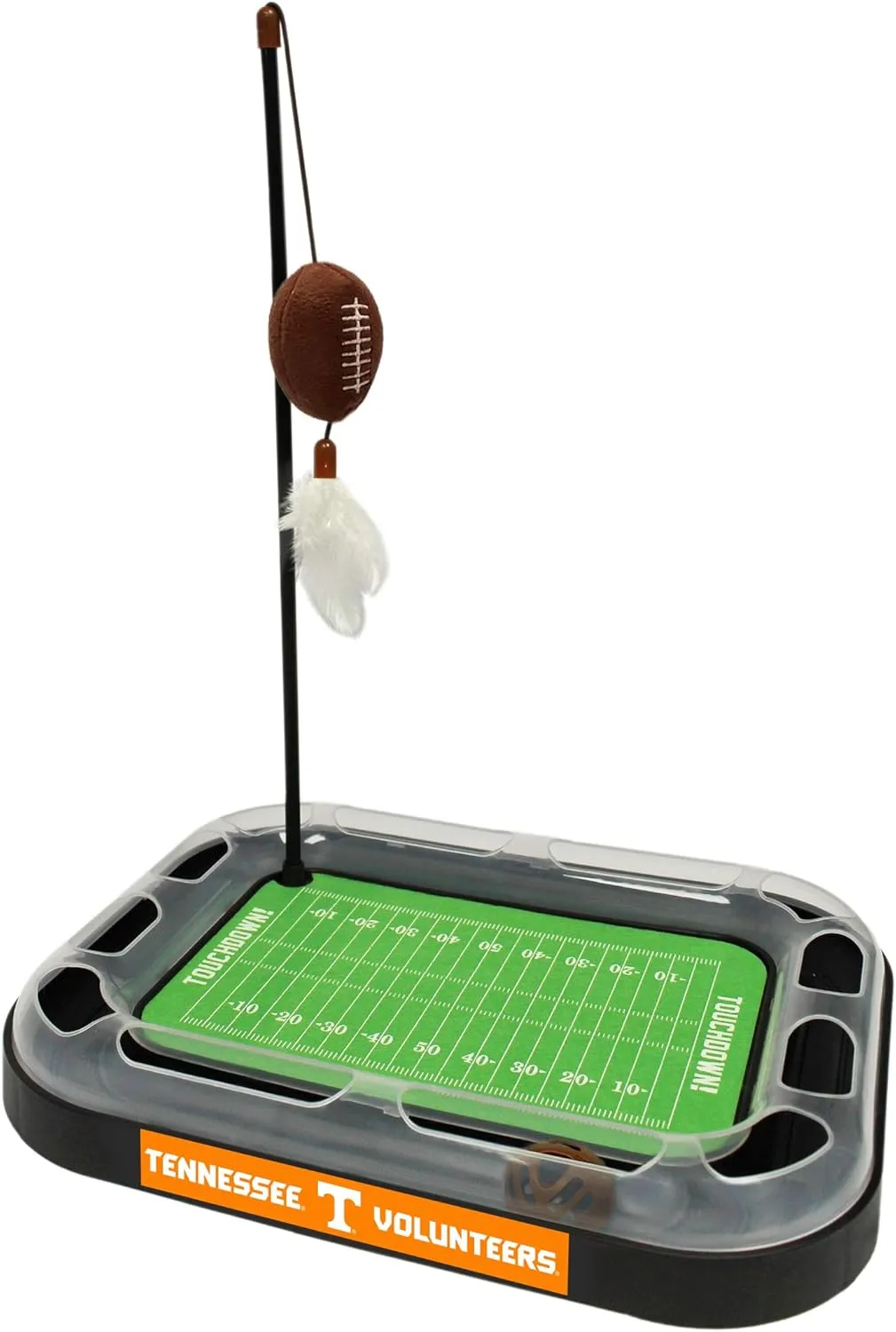 Pets First NCAA Tennessee Volunteers Football Field CAT Scratcher Toy with Catnip Filled Plush Football Toy & Feather Cat Toy Hanging, with Jingle Bell Interactive Ball Cat Chasing 6-in-1 Kitty Toys