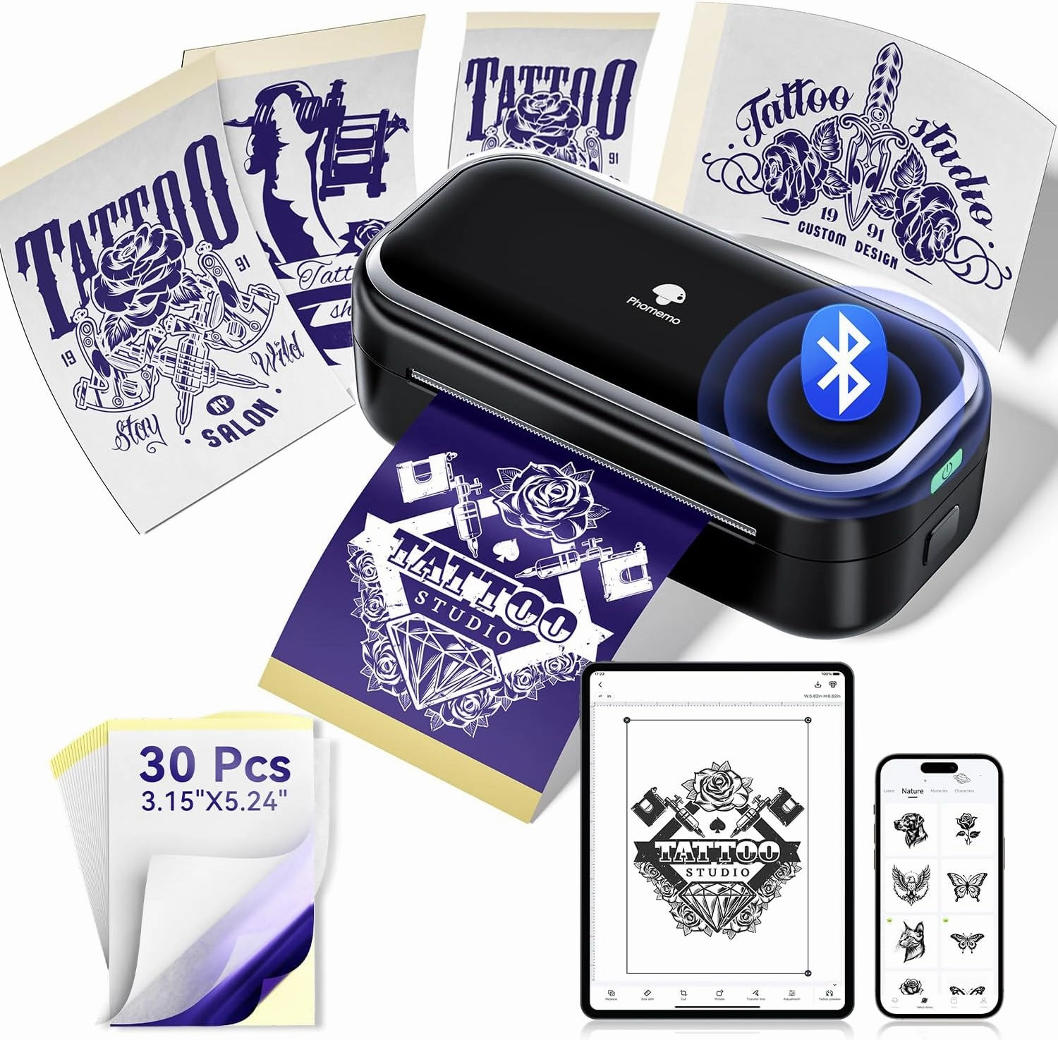 Phomemo TP31 Tattoo Stencil Printer -Mini Tattoo Printer Machine with 30pcs Transfer Paper,Small Portable Travel Machines for Tattoo Enthusiast/Beginners/Artists,Easy to Use with Smartphone,Pad- Black