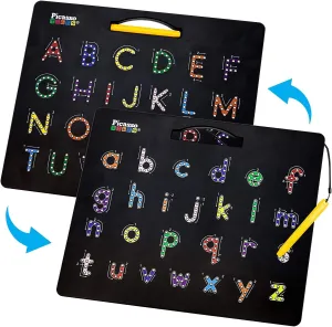 PicassoTiles 748 Bead Magnet Tablet Pad   2-in-1 Alphabet Board Double Sided ABC A-Z Upper Case Capital and Lowercase Letter Writing Reading Playboard 12x10 inch Large Open-Ended Learning Playset Era