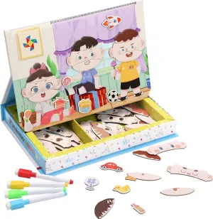 PicassoTiles Magnet Building Tiles Face Sticker Puzzle Drawing Board& Dump Truck, Building Blocks Construction Toy Block Stack, Magnet Book Gifts Education Learning Drawing Board Set