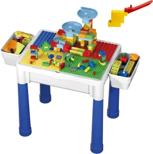PicassoTiles Magnetic Drawing Board   Activity Center Play Table, 2-in-1 Double Sided Playboard 12x10 inch Magnet Reusable Pad, Sandbox Water Tight Storage 331pc Dual Size Building Bricks Marble Run
