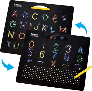 PicassoTiles Magnetic Drawing Board   Letter Number Freestyle Writing, 12x10 inch Large 748 Bead Magnet Tablet Pad Erasable Reusable Writing Playboard, 2-in-1 Double Sided ABC A-Z Open-Ended Learning