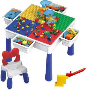 PicassoTiles Magnetic Drawing Board   Table & Chair Set with Storage, 12x10 inch Large 748 Bead Magnet Tablet Pad Erasable Reusable Writing Playboard, All-in-1 581pcs Building Blocks and Marble Run