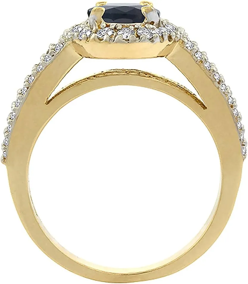 piera 14K Yellow Gold Diamond Halo Natural Quality Blue Sapphire Engagement Ring Oval 8x6 mm, Size 5-10