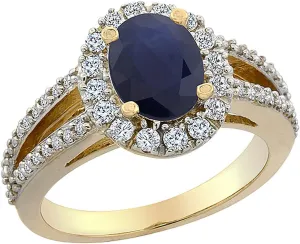 piera 14K Yellow Gold Diamond Halo Natural Quality Blue Sapphire Engagement Ring Oval 8x6 mm, Size 5-10