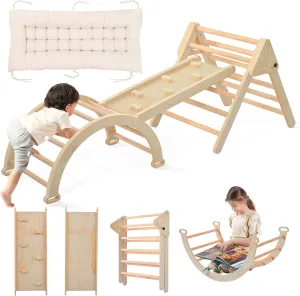 Pikler Triangle Set with Cushion, Toddler Climbing Toys Indoor Playground, Montessori Toys Climbing Set with Arch, Ramp, and Triangle for Kids, Indoor Jungle Gyms for Toddlers